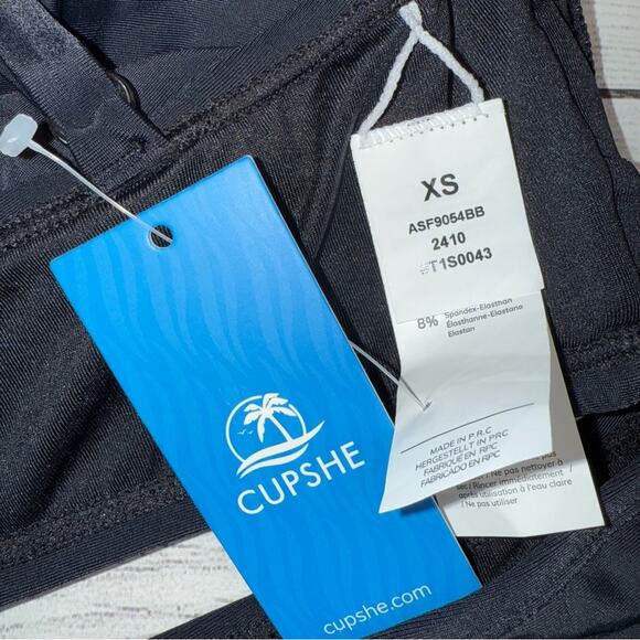 CUPSHE NWT Black Bikini Set with Bralette and Asymetric High Waist Bottom Sz XS - Picture 7 of 8